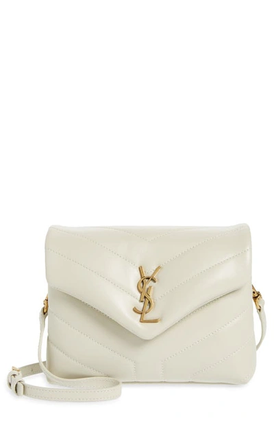 Saint Laurent Loulou Toy Ysl Matelasse Calfskin Envelope Crossbody Bag In Bianco