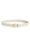 Saint Laurent White Belt With Cassandre Logo Buckle In Leather Woman In Crema Soft