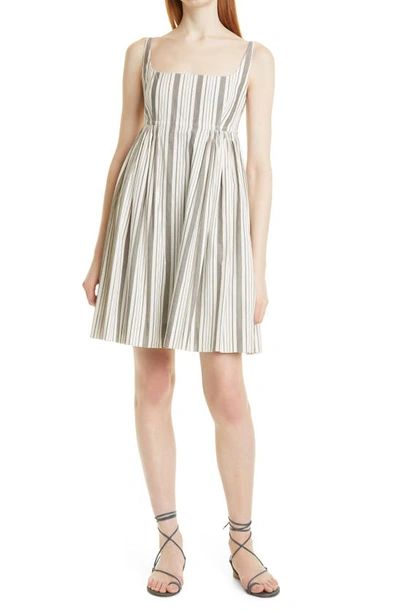 Rebecca Taylor Stripe Empire Waist Cotton Dress In Grey Musli