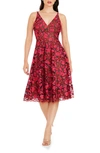 Dress The Population Elisa Embroidered Fit & Flare Midi Dress In Fuchsia Multi