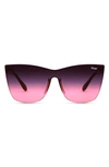 Quay Come Thru 56mm Gradient Cat Eye Sunglasses In Matte Black,black Pink Fade
