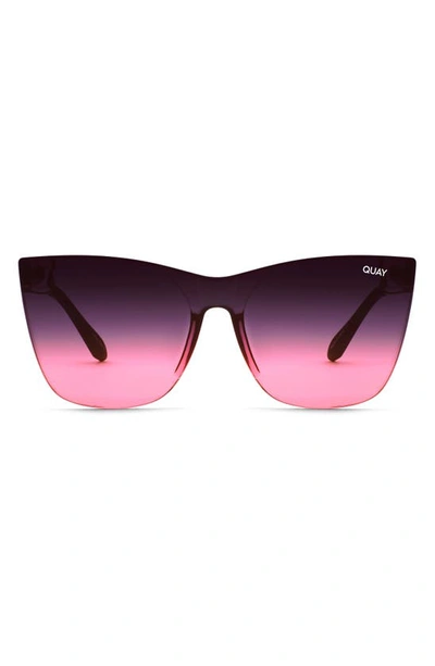 Quay Come Thru 56mm Gradient Cat Eye Sunglasses In Matte Black,black Pink Fade