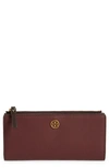 Tory Burch Walker Leather Slim Zip Wallet In Dark Rhubarb / Dark Gold