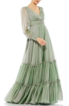 Mac Duggal Womens Pleated Chiffon Evening Dress In Sage