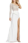 Mac Duggal Beaded Bodice One Shoulder Column Gown In White