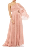 Mac Duggal Sequin Cape Sleeve One-shoulder Gown In Salmon