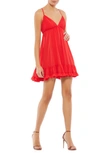 Mac Duggal Ruffle Chiffon Babydoll Minidress In Red