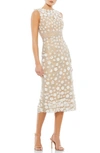 Mac Duggal Floral Applique Sleeveless Midi Dress In Ivory Beige