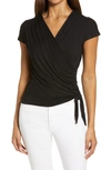 Loveappella Faux Wrap Top In Black