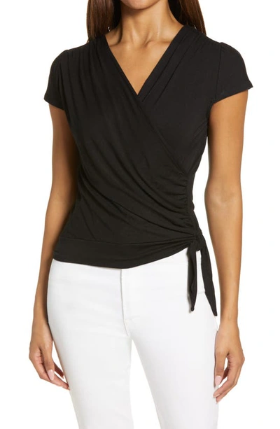 Loveappella Faux Wrap Top In Black