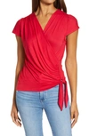 Loveappella Faux Wrap Top In Red