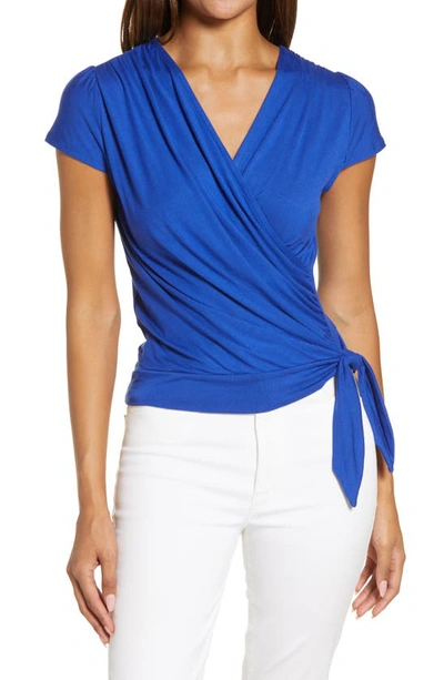 Loveappella Faux Wrap Top In Royal