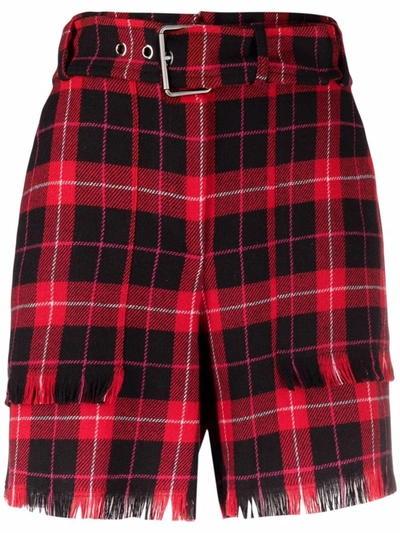 Pinko Main Market Check Flannel Shorts In Red