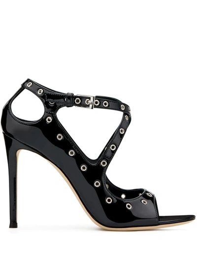 Giuseppe Zanotti Alyson 105 Rivet Sandals In Patent Leather- Delivery In 3-4 Weeks In Black