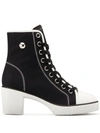 Giuseppe Zanotti High-top Shearling-lined Canvas Block-heel Sneakers In Schwarz
