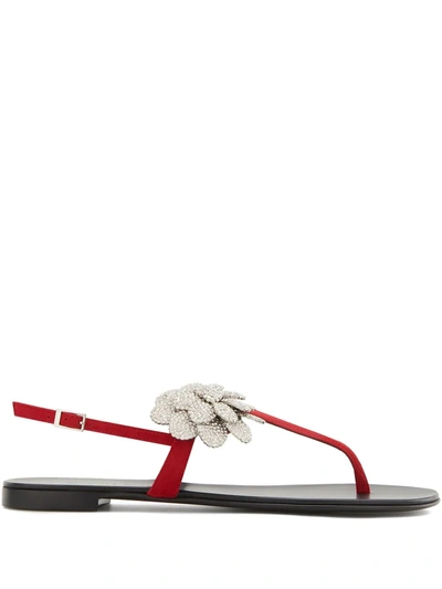 Giuseppe Zanotti Phoebe Crystal-flower Sandals In Rot