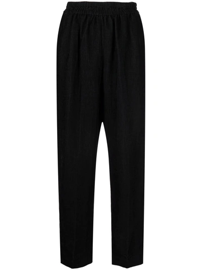 Forte Forte Elasticated-waist Silk Wide-leg Trousers In Black