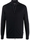 Emporio Armani Travel Essentials Plain-knit Virgin-wool Cardigan In Blau