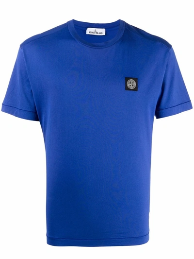 Stone Island Logo-patch Crewneck Cotton-jersey T-shirt In Blu