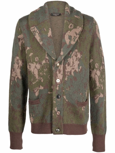 Gabriele Pasini Camouflage Intarsia Rib-trimmed Cardigan In Grün