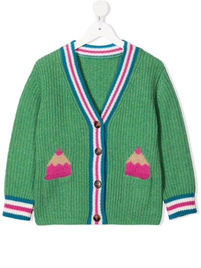Stella Mccartney Kids' Intarsia Recycled Wool Knit Cardigan In Green