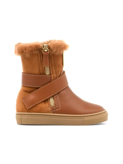 Giuseppe Zanotti Kids' Alec Leather Snow Boots In Brown