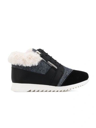 Giuseppe Zanotti Kids' Runner Jr Faux Fur-trim Trainers In Black