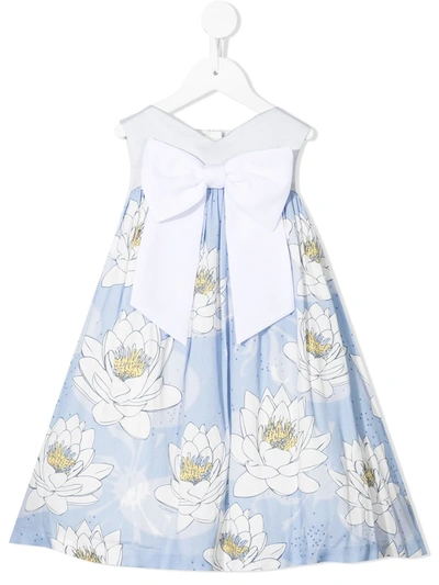 Hucklebones London Kids' Sweetheart Floral-print Trapeze Dress In Blue