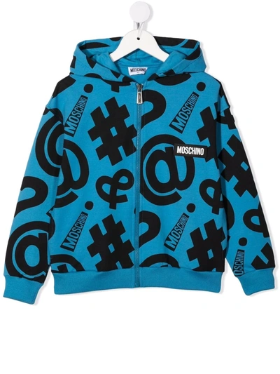 Moschino Kids' Graphic-print Zipped Hoodie In Blue
