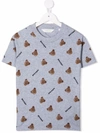 Palm Angels Kids Grey All-over Bear Logo T-shirt In Grey