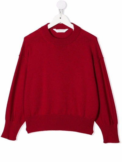 Palm Angels Kids' Intarsia-logo Jumper In Red