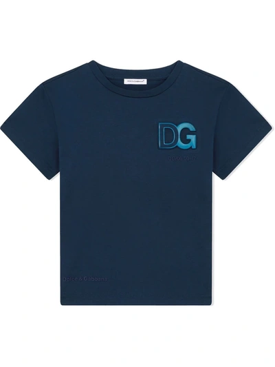 Dolce & Gabbana Kids' Logo-embossed Cotton T-shirt In Blue