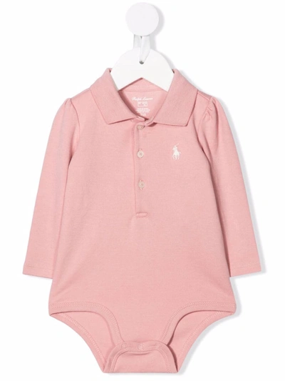 Ralph Lauren Babies' Polo衫式连体衣 In Pink