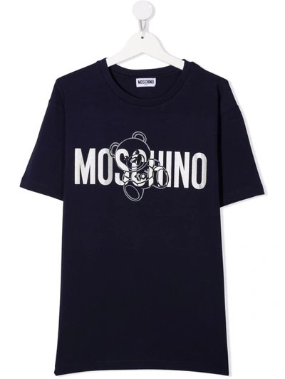 Moschino Kids' Logo-print Short-sleeve T-shirt In Blue