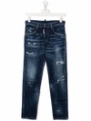 Dsquared2 Teen Distressed Straight-leg Jeans In Blue