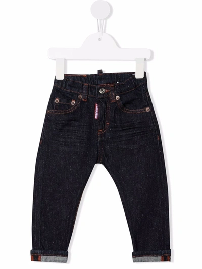 Dsquared2 Babies' Dark Wash Logo-print Jeans In 蓝色
