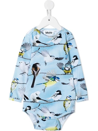 Molo Bird-print Babysuit In Blue