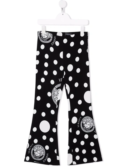 Versace Kids' Polka-dot Medusa-print Trousers In Black