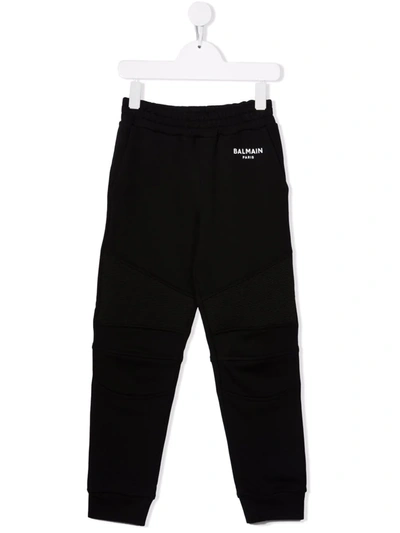 Balmain Kids' Biker Cotton Track Trousers In Black