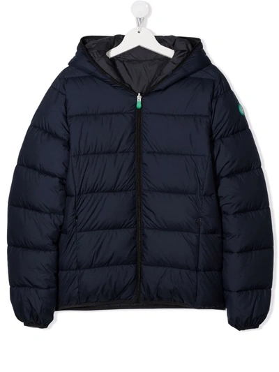 Save The Duck Teen Padded Hooded Jacket In Blue