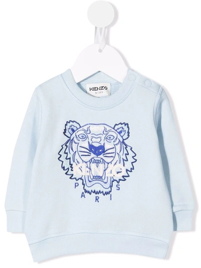 Kenzo Babies' Tiger-head Cotton Sweatshirt In Blue