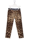Dolce & Gabbana Logo-waistband Leopard-print Leggings In Brown