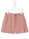 Chloé Light Pink Kids Shorts With Red And Gold Tattersal Check Pattern In Red