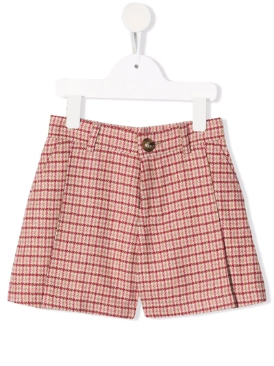 Chloé Light Pink Kids Shorts With Red And Gold Tattersal Check Pattern