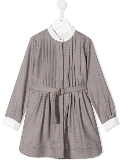 Chloé Kids' Check-print Pleated Dress In Grey