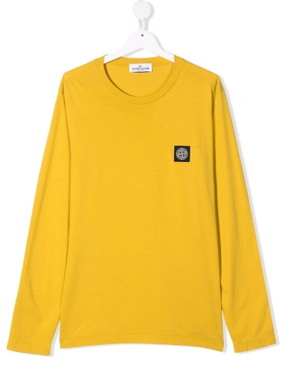 Stone Island Junior Teen Logo-patch Long-sleeve T-shirt In Yellow