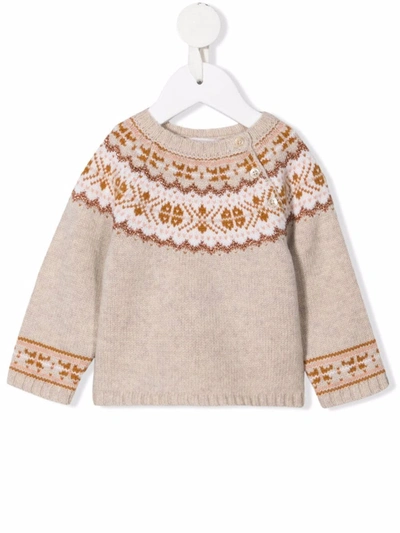Bonpoint Babies' Fair Isle-knit Round Neck Jumper In Neutrals