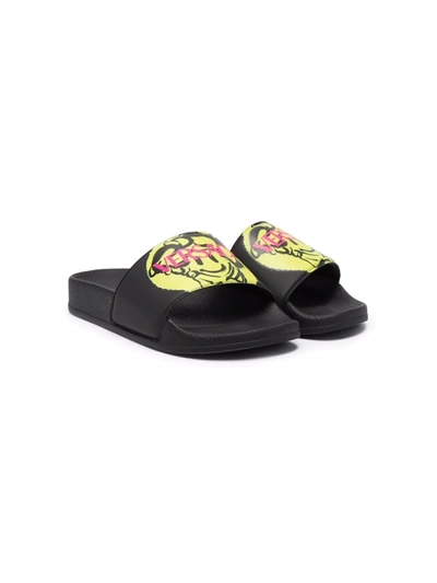 Versace Little Kid's & Kid's Smiley Medusa Slide Sandals In Black