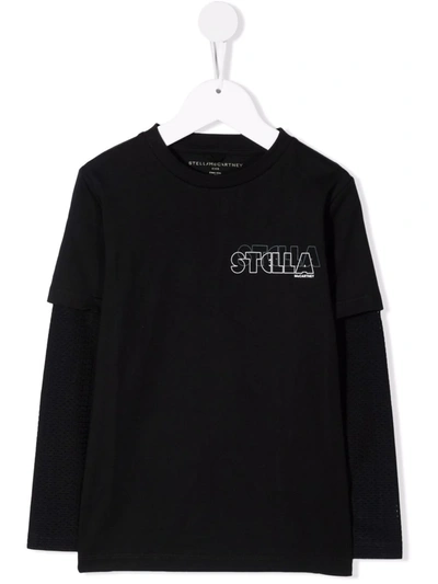 Stella Mccartney Kids' Logo-print Layered T-shirt In Black