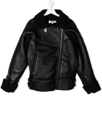 Mm6 Maison Margiela Kids' Off-centre Zip Biker Jacket In Black